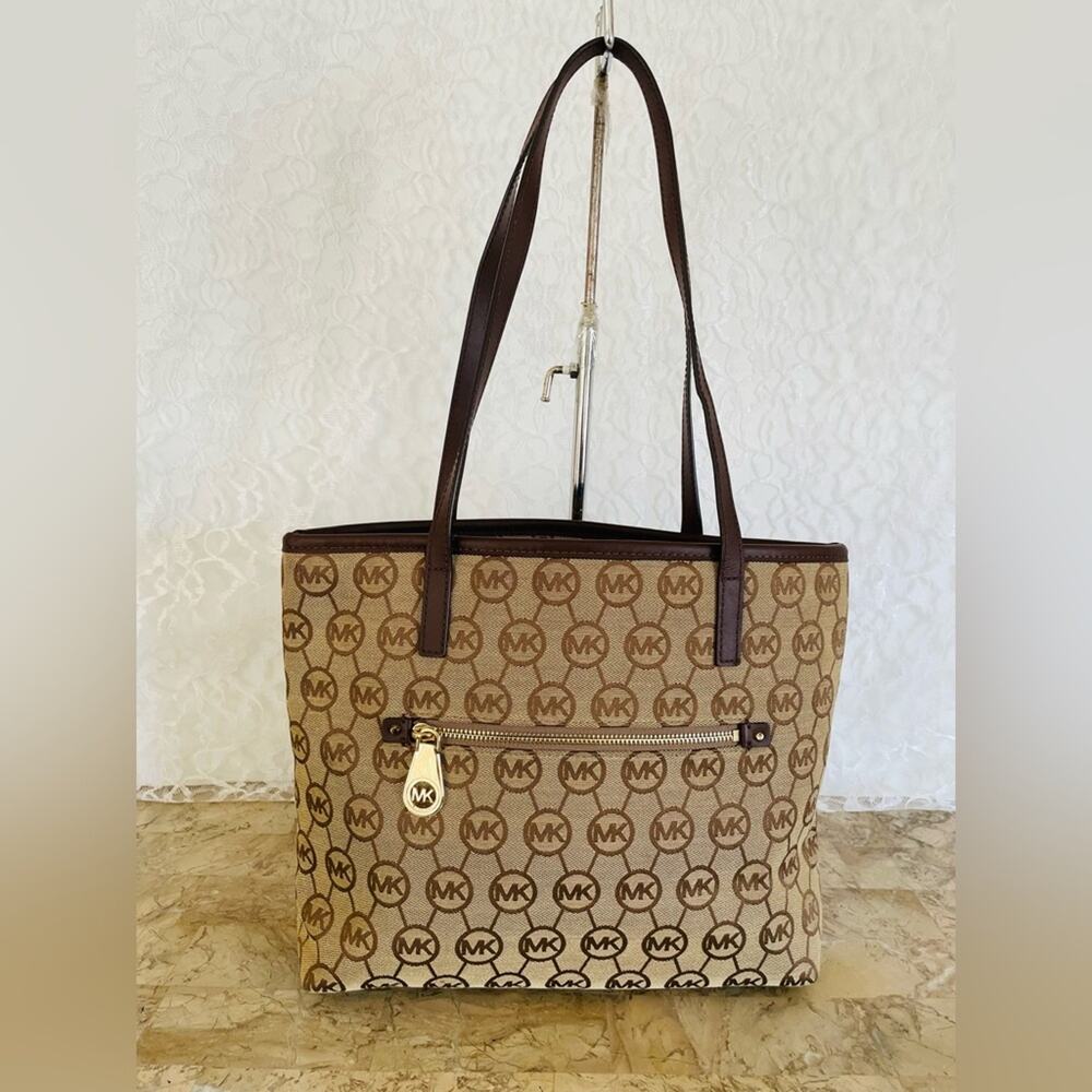 MICHAEL KORS logo MK brown canvas tote shoulder bag